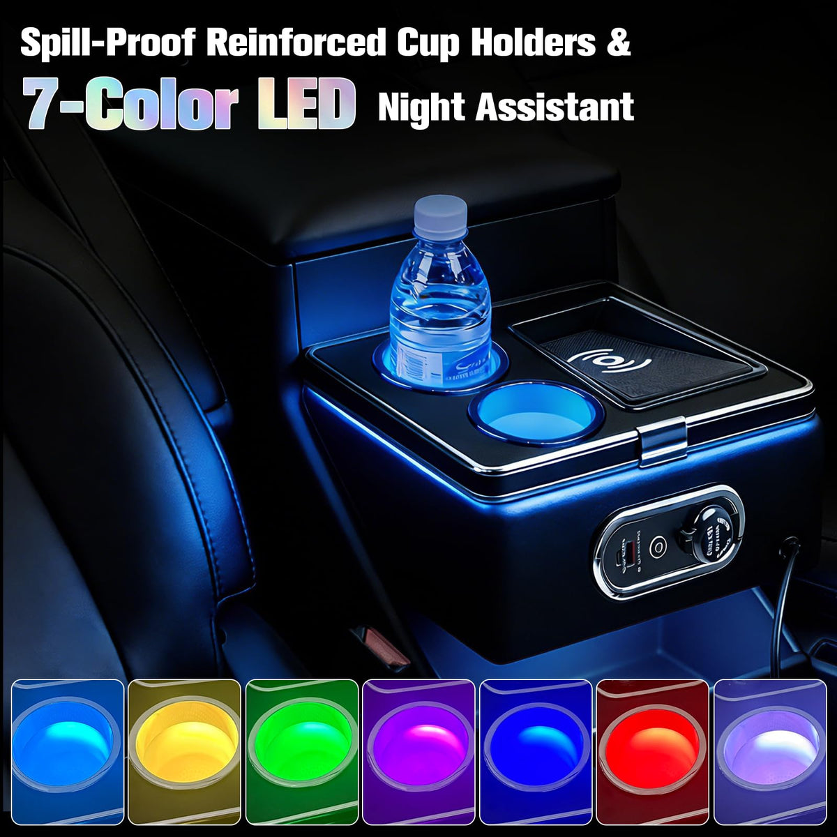 Lockable Center Console Organizer With Dual Cup Holders