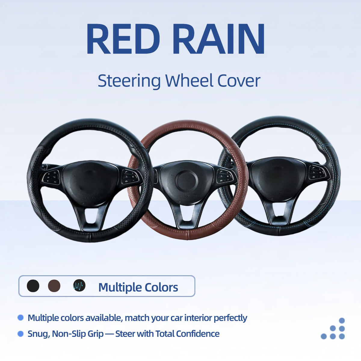 Cowhide Leather Steering Wheel Cover With Universal Fit