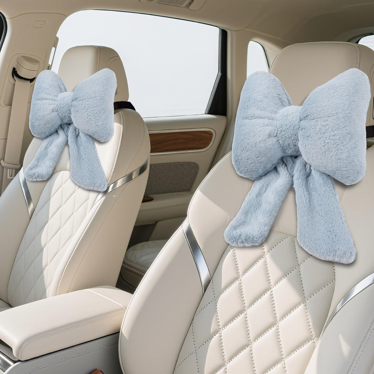 Plush Bow Car Headrest Pillows With Soft Cushioning
