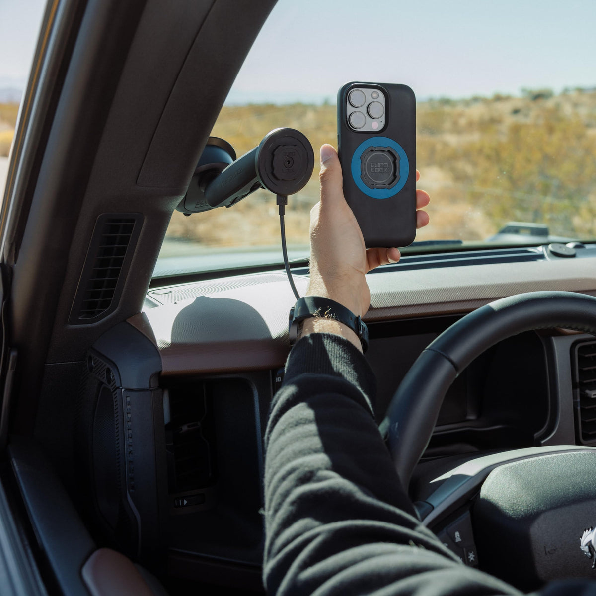 Quad Lock Heavy Duty Suction Car Phone Mount with MAG Phone Case and MAG Wireless Charging Head for iPhone