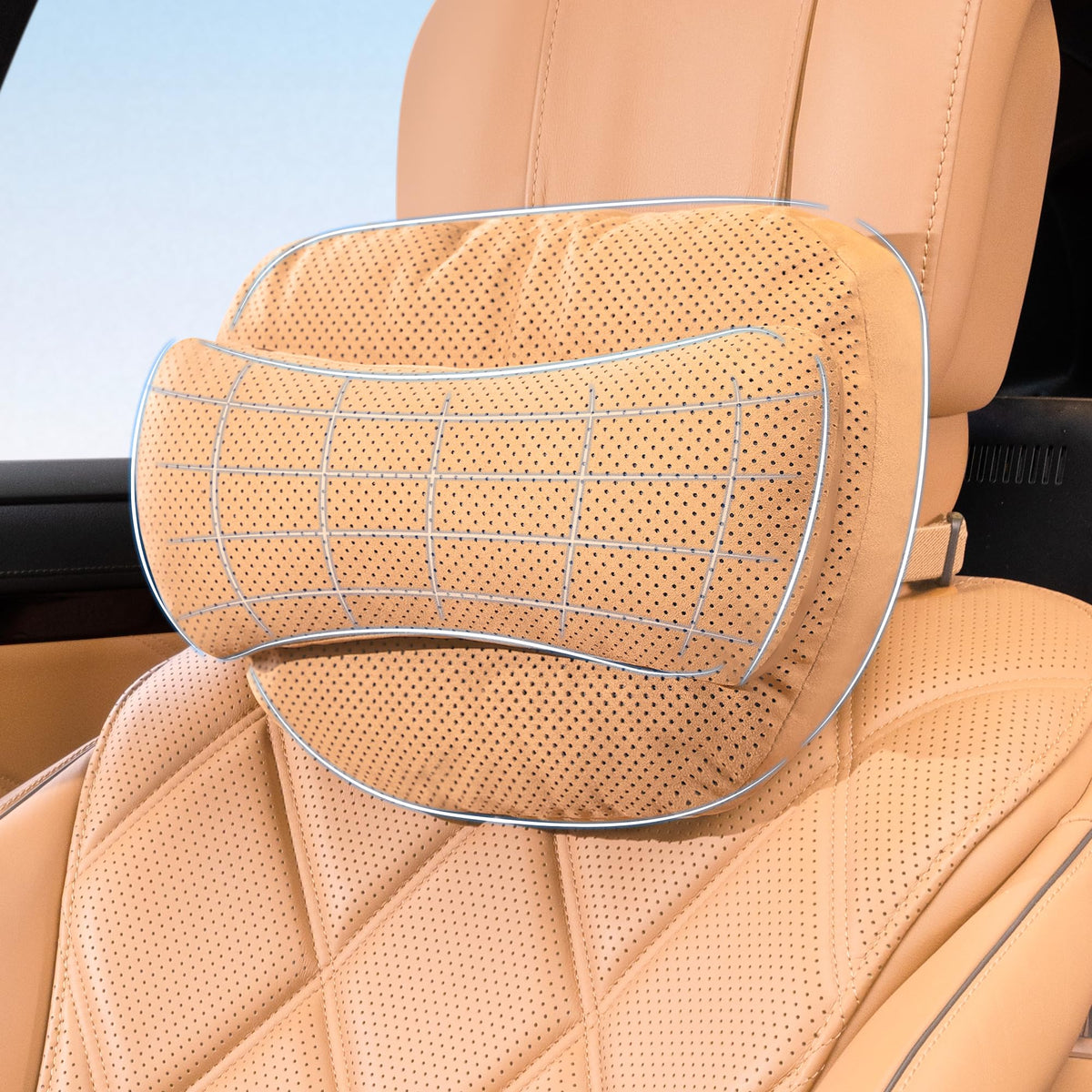 AntDiseno Car Neck Pillow, Suede Car Neck Pillow with Adjustable Strap