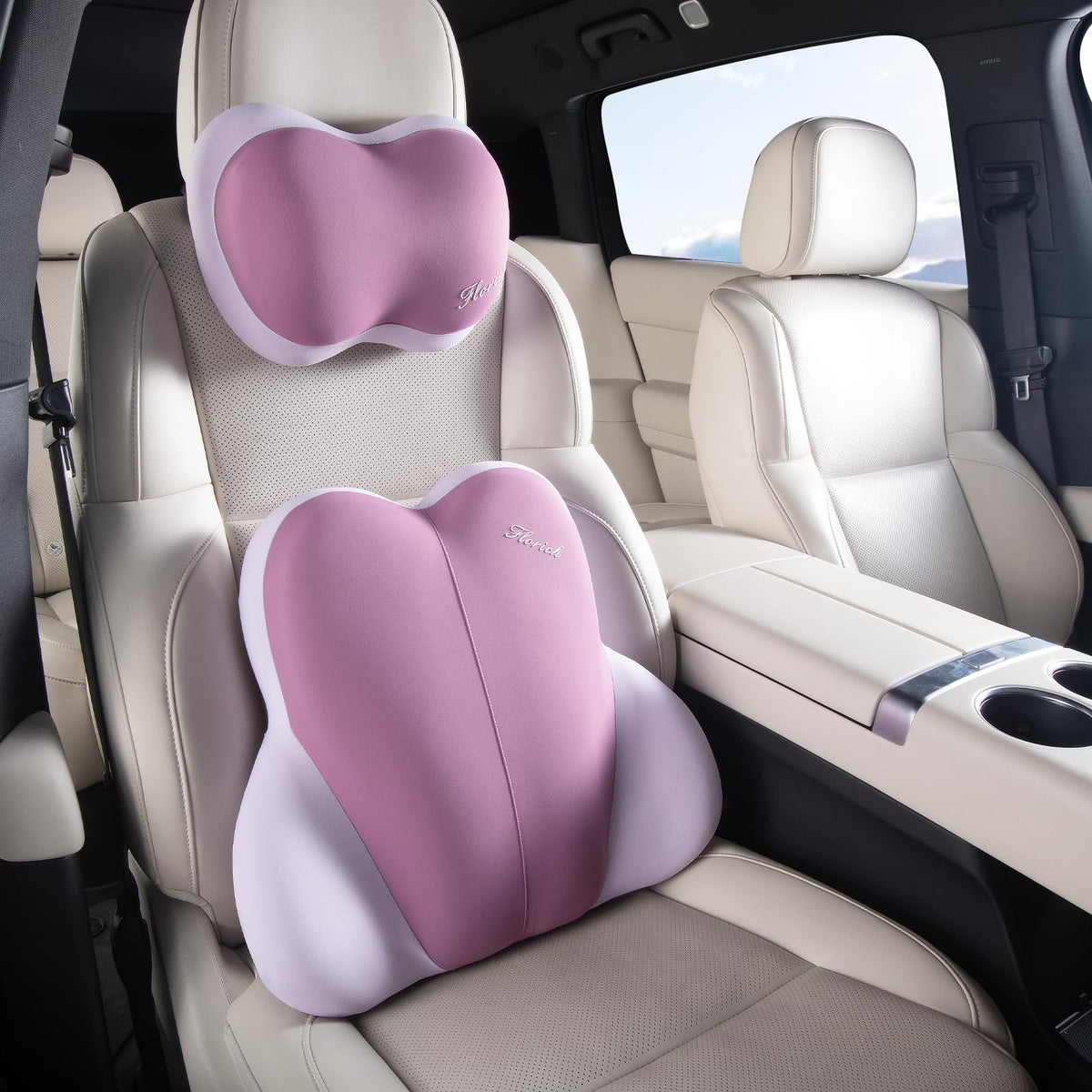 FLORICH Car Seat Cushion and Back Support for Office Chair Memory Foam Chair Cushions Pressure Relief Seat Pads with Gel Massage Point Lumbar Support Relief Sciatica & Tailbone (Light Pink)