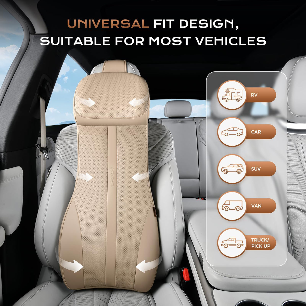 Ergonomic Car Seat Cushion With Full-Back Support