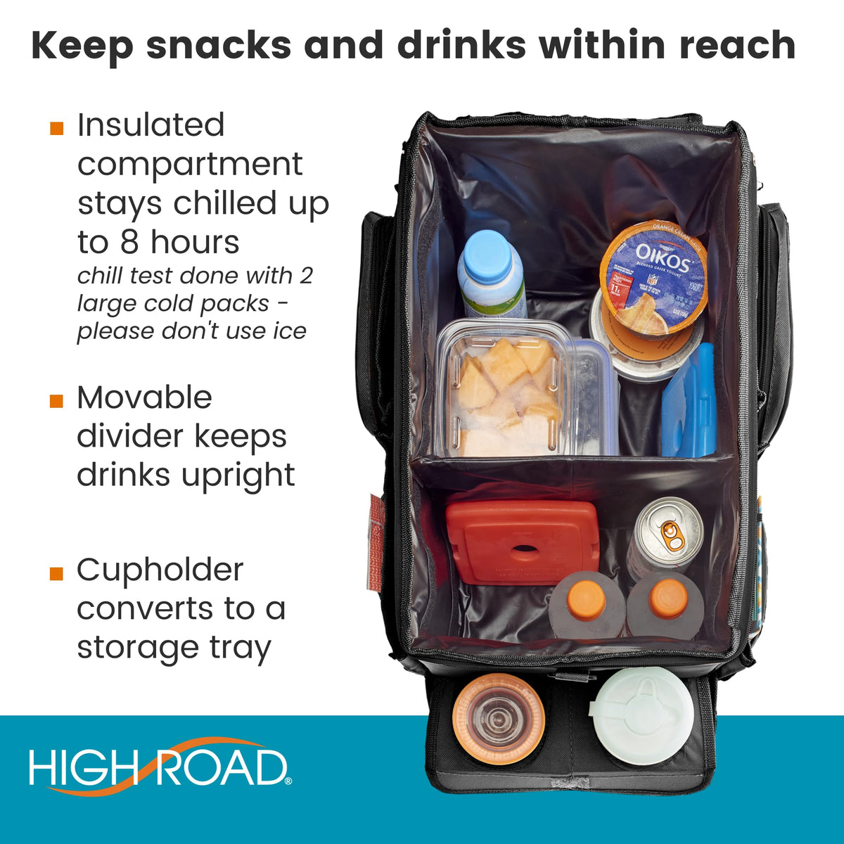 High Road CarHop Front Seat Car Organizer with Car Cup Holder, Passenger Seat Tray and Padded Filing or Cooler Compartment with Side Pocket Storage