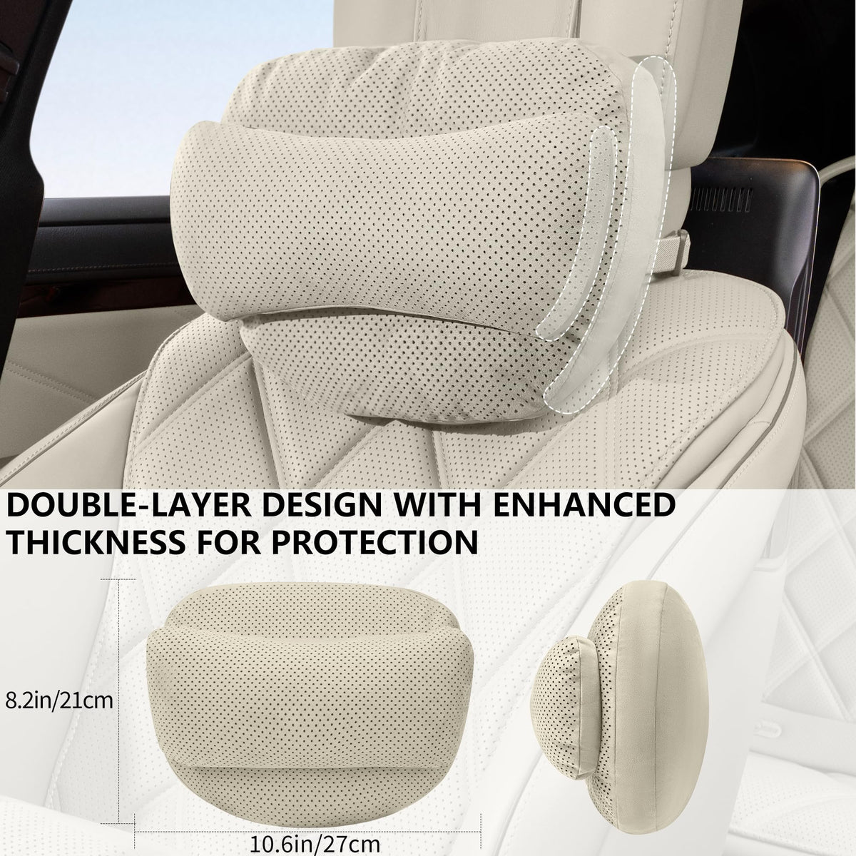 Suede Car Neck Pillow With Adjustable Support Strap