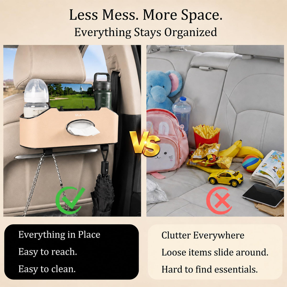 4-in-1 Back Seat Organizer With Cup & Tissue Holders