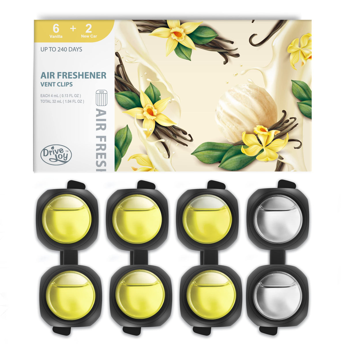 Car Air Freshener Vent Clips, 8 Pack, Provides Long-Lasting Scent, Up to 240 Days, Odor Eliminator
