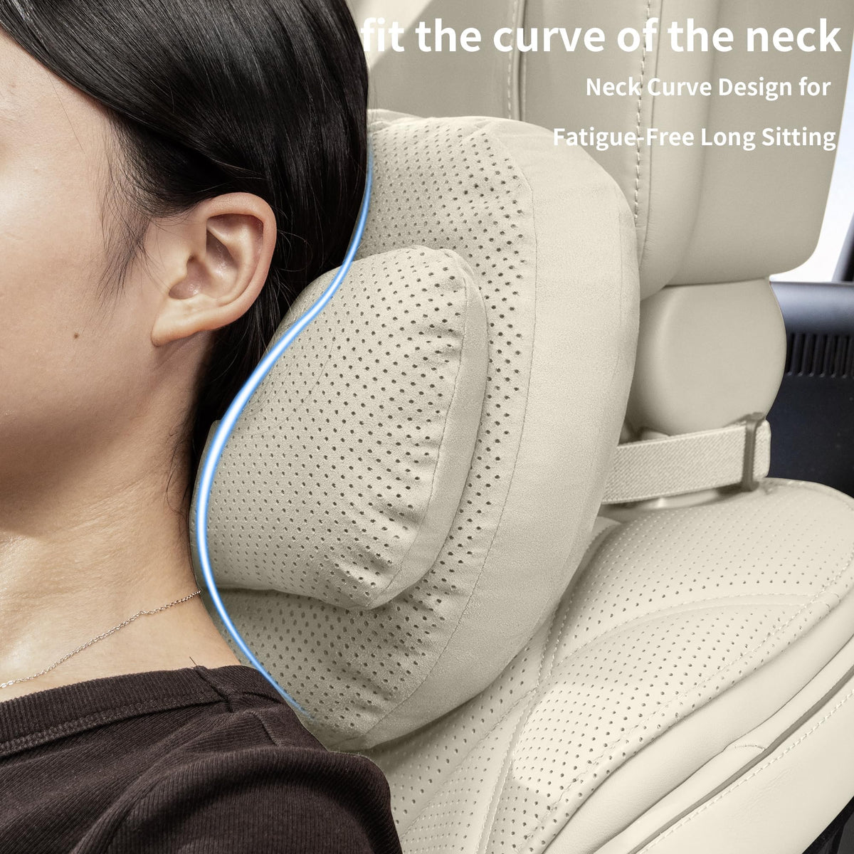 AntDiseno Car Neck Pillow, Suede Car Neck Pillow with Adjustable Strap