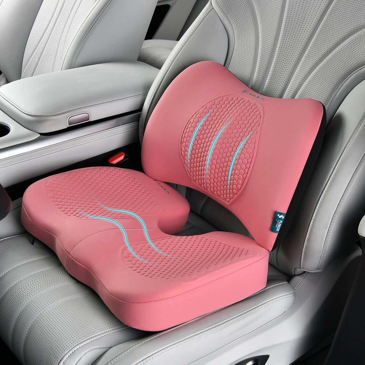 FLORICH Car Seat Cushion and Back Support for Office Chair Memory Foam Chair Cushions Pressure Relief Seat Pads with Gel Massage Point Lumbar Support Relief Sciatica & Tailbone (Light Pink)