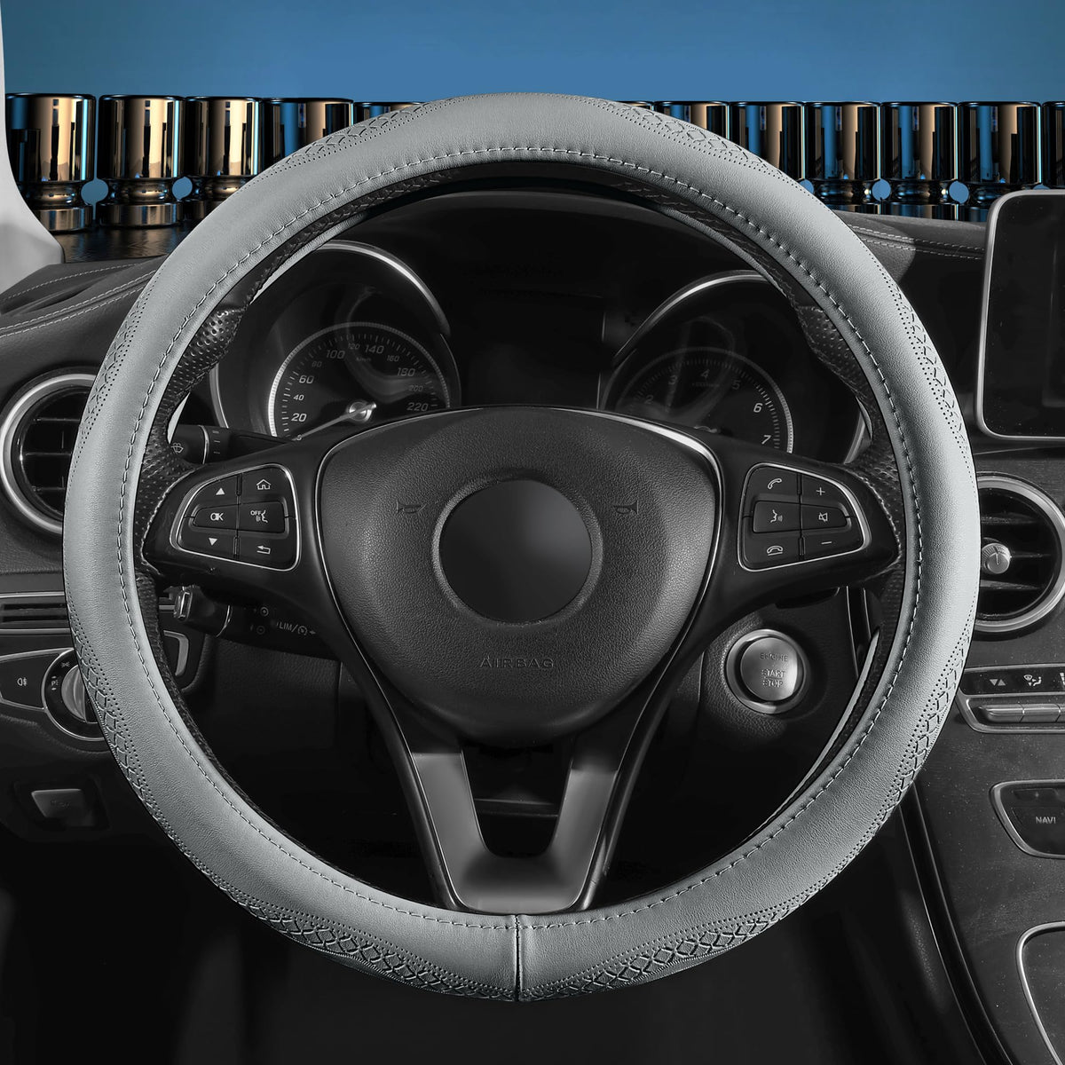 Cowhide Leather Steering Wheel Cover With Universal Fit