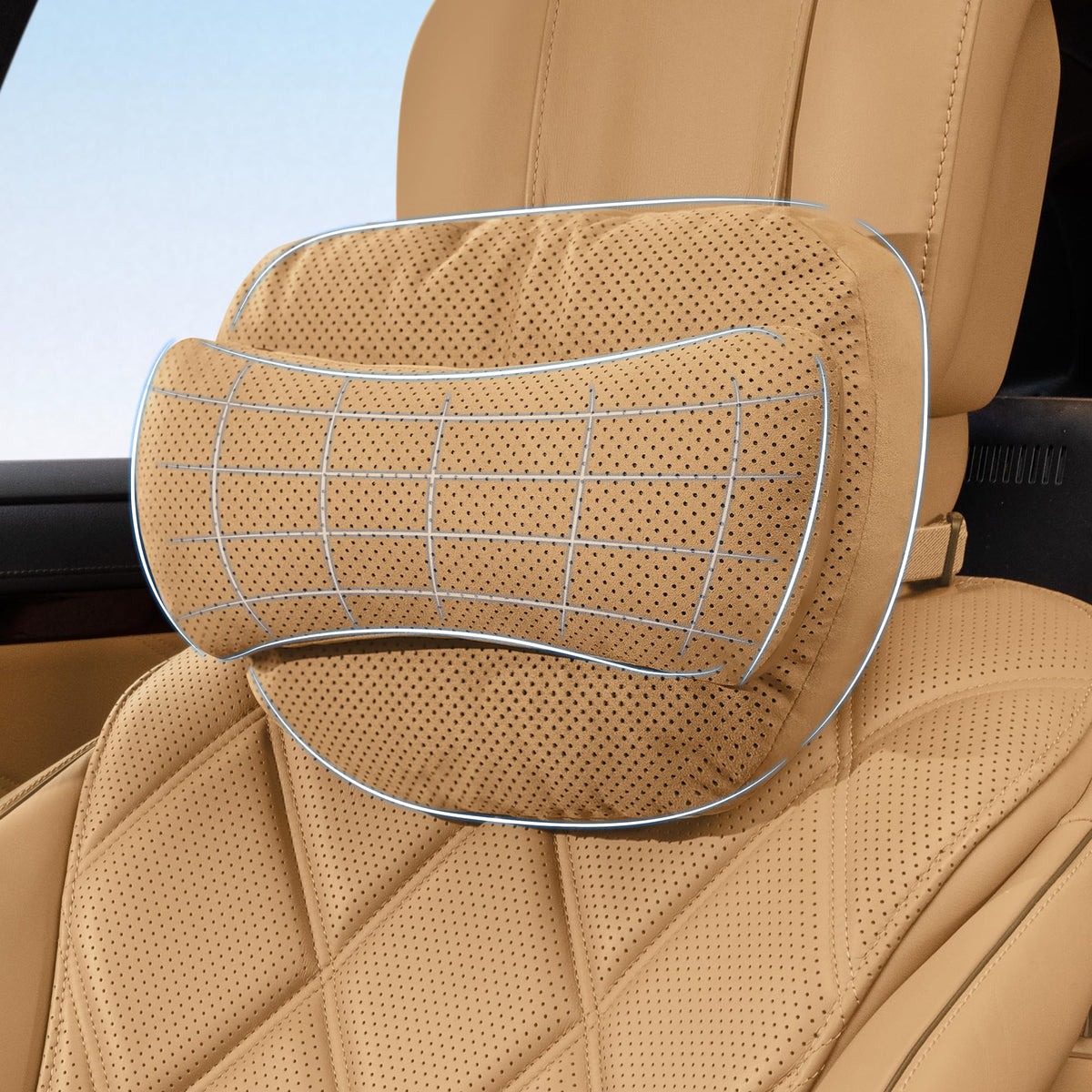 Suede Car Neck Pillow With Adjustable Support Strap