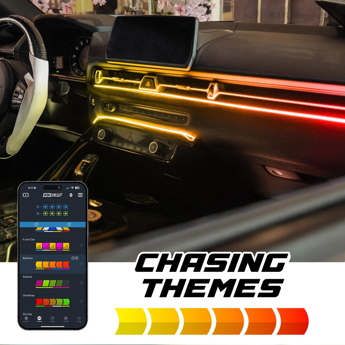 XKmax RGB Fiber Optic LED Interior Ambient Light Kit for Car & Truck | Color Chasing | App-Controlled