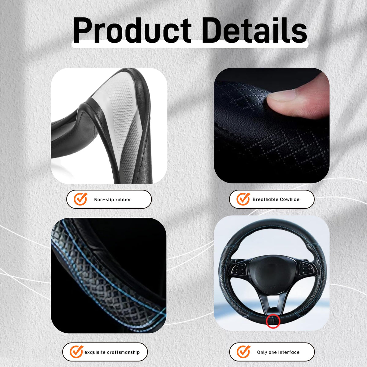 Red Rain Cowhide Leather Car Steering Wheel Covers Auto Wheel Covers Size M/L Universal Fit Car Auto Truck SUV