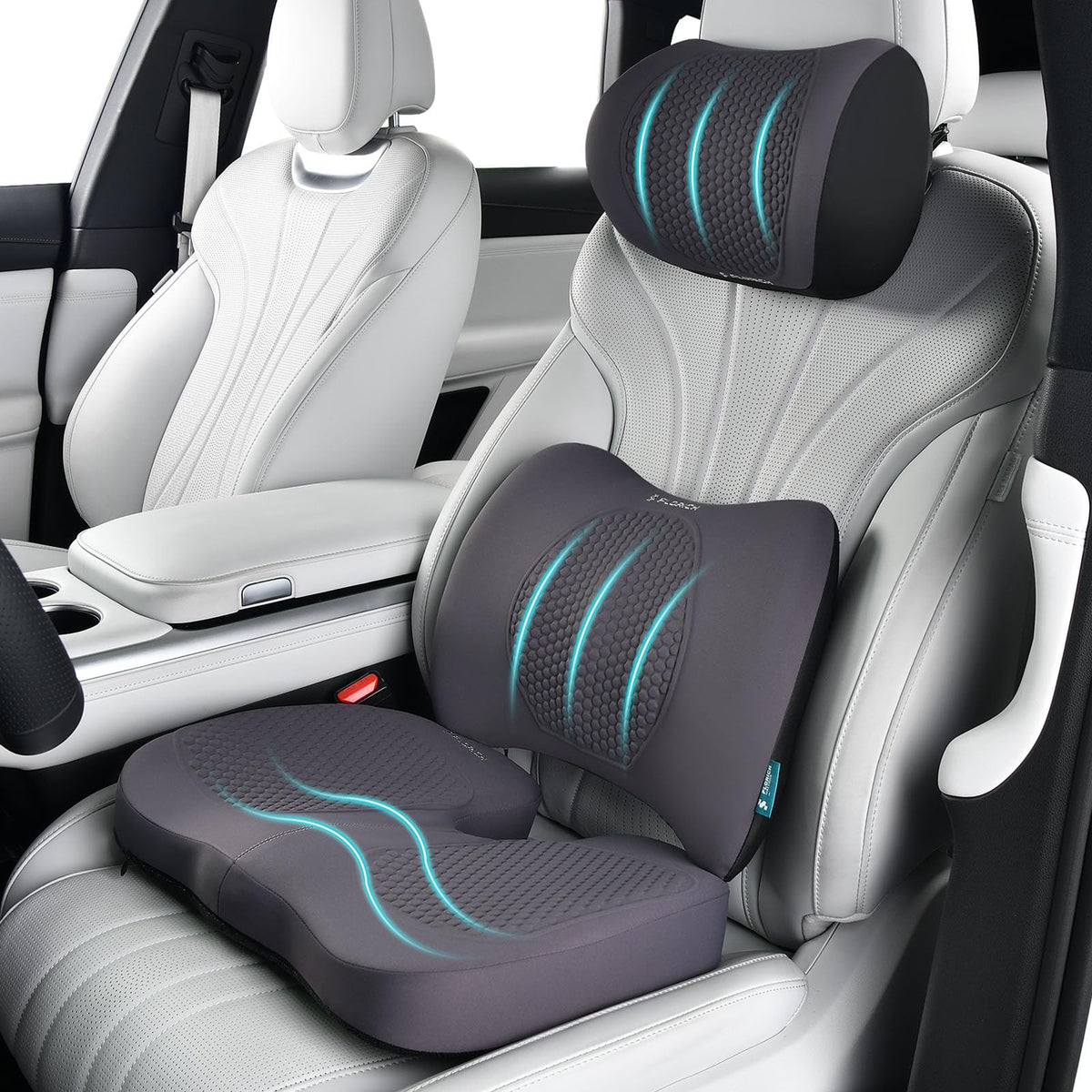 FLORICH Car Seat Cushion and Back Support for Office Chair Memory Foam Chair Cushions Pressure Relief Seat Pads with Gel Massage Point Lumbar Support Relief Sciatica & Tailbone (Light Pink)