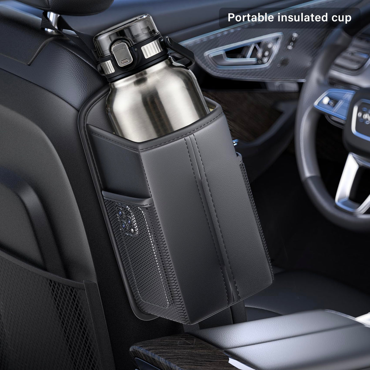Car Seat Back Organizer With Built-In Tissue Holder