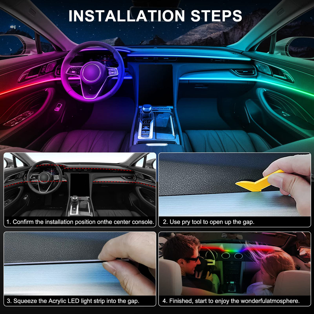 Acrylic Interior Car LED Strip Light with Wireless APP
