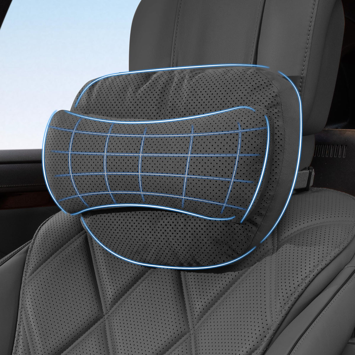 Suede Car Neck Pillow With Adjustable Support Strap