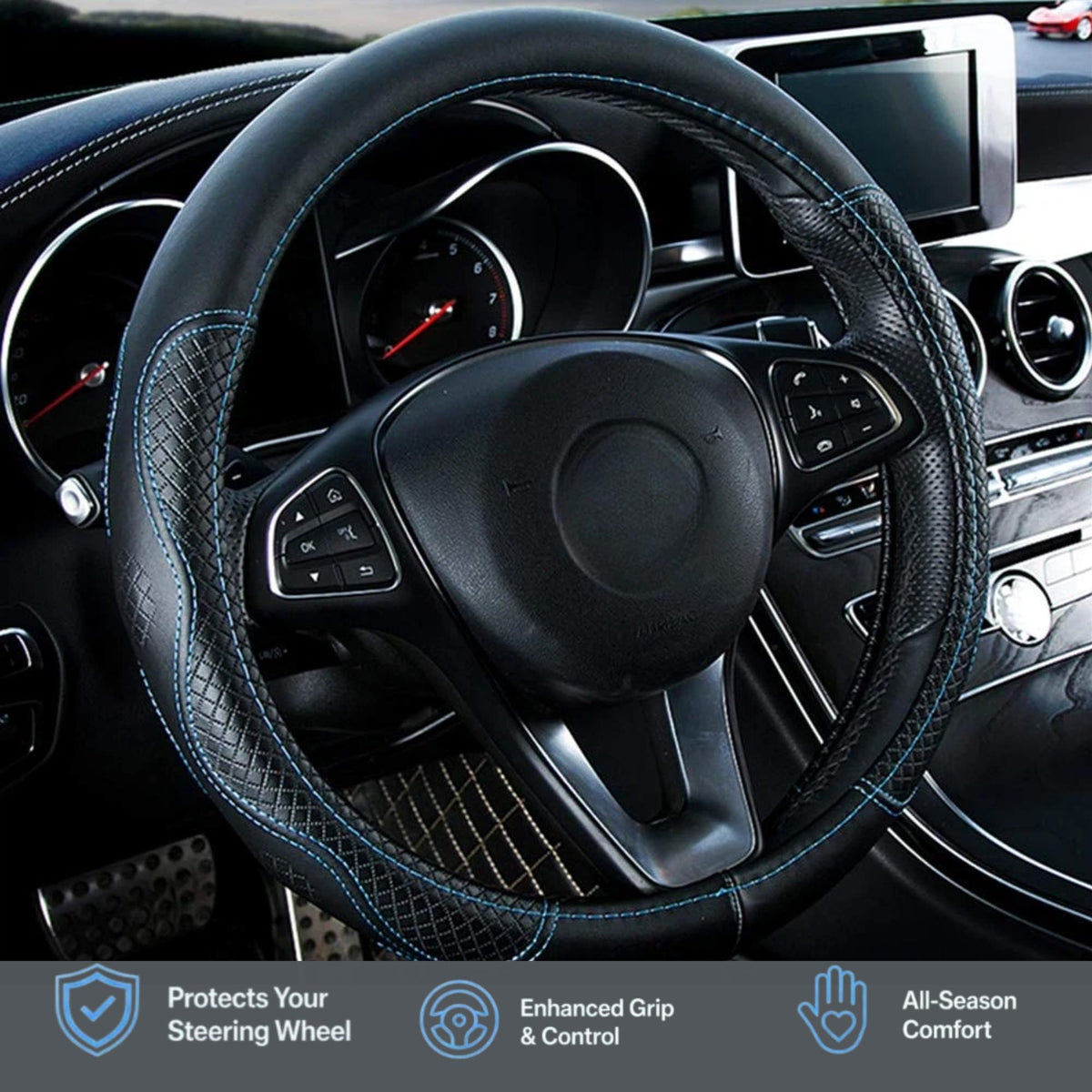 Red Rain Cowhide Leather Car Steering Wheel Covers Auto Wheel Covers Size M/L Universal Fit Car Auto Truck SUV