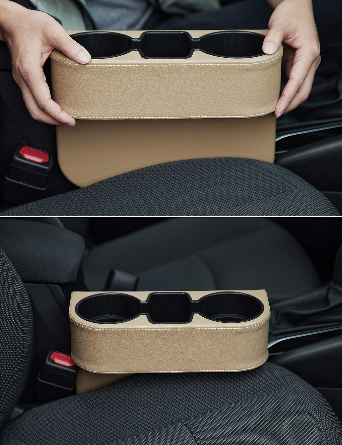 Iokone Coin Side Pocket Console Side Pocket Leather Cover Car Cup Holder Auto Front Seat Organizer Cell Mobile Phone Holder