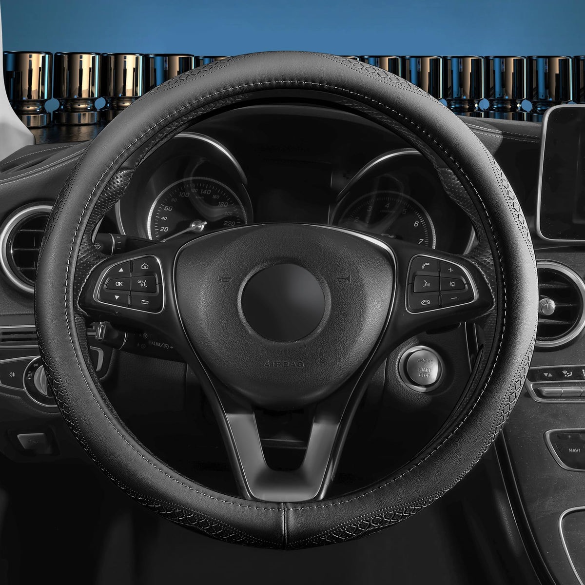 Red Rain Cowhide Leather Car Steering Wheel Covers Auto Wheel Covers Size M/L Universal Fit Car Auto Truck SUV