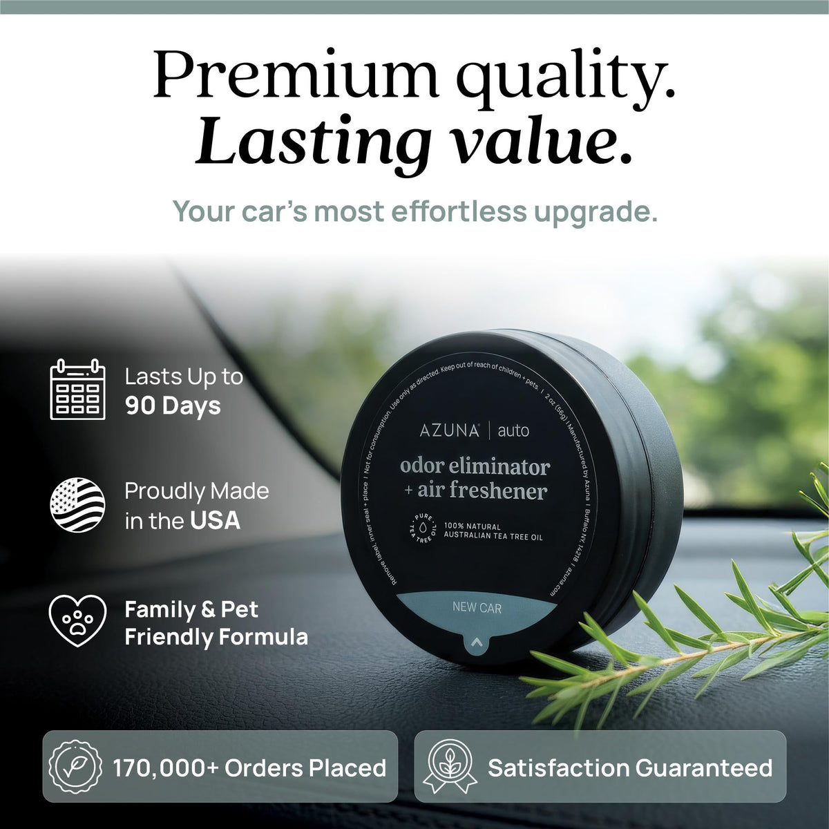 Azuna Car Air Freshener & Auto Odor Eliminator Pods | Subtle New Car Scent