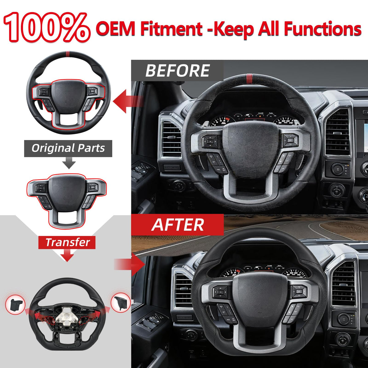 Carbon Fiber Steering Wheel for Ford F-150 2015-2020, Raptor 2017-2020, F-250 F-350 F-450 Super Duty 2017-2022, Expedition 18-21