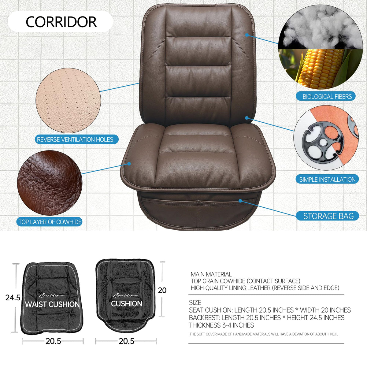 Handmade Leather Car Seat Cushion With Hip Support