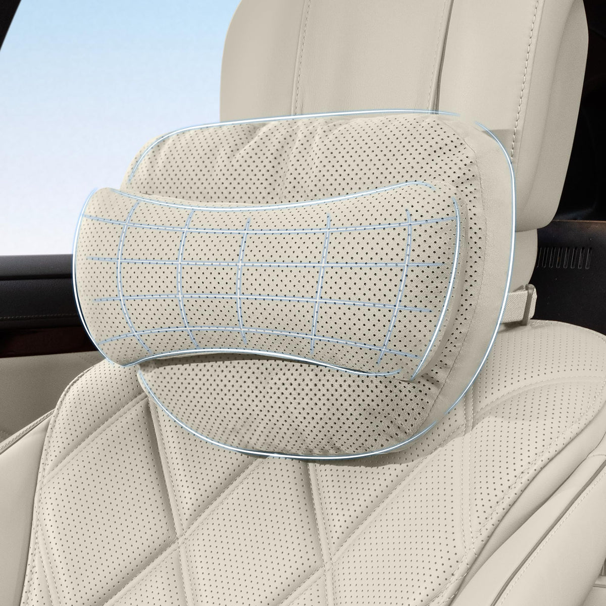 Suede Car Neck Pillow With Adjustable Support Strap