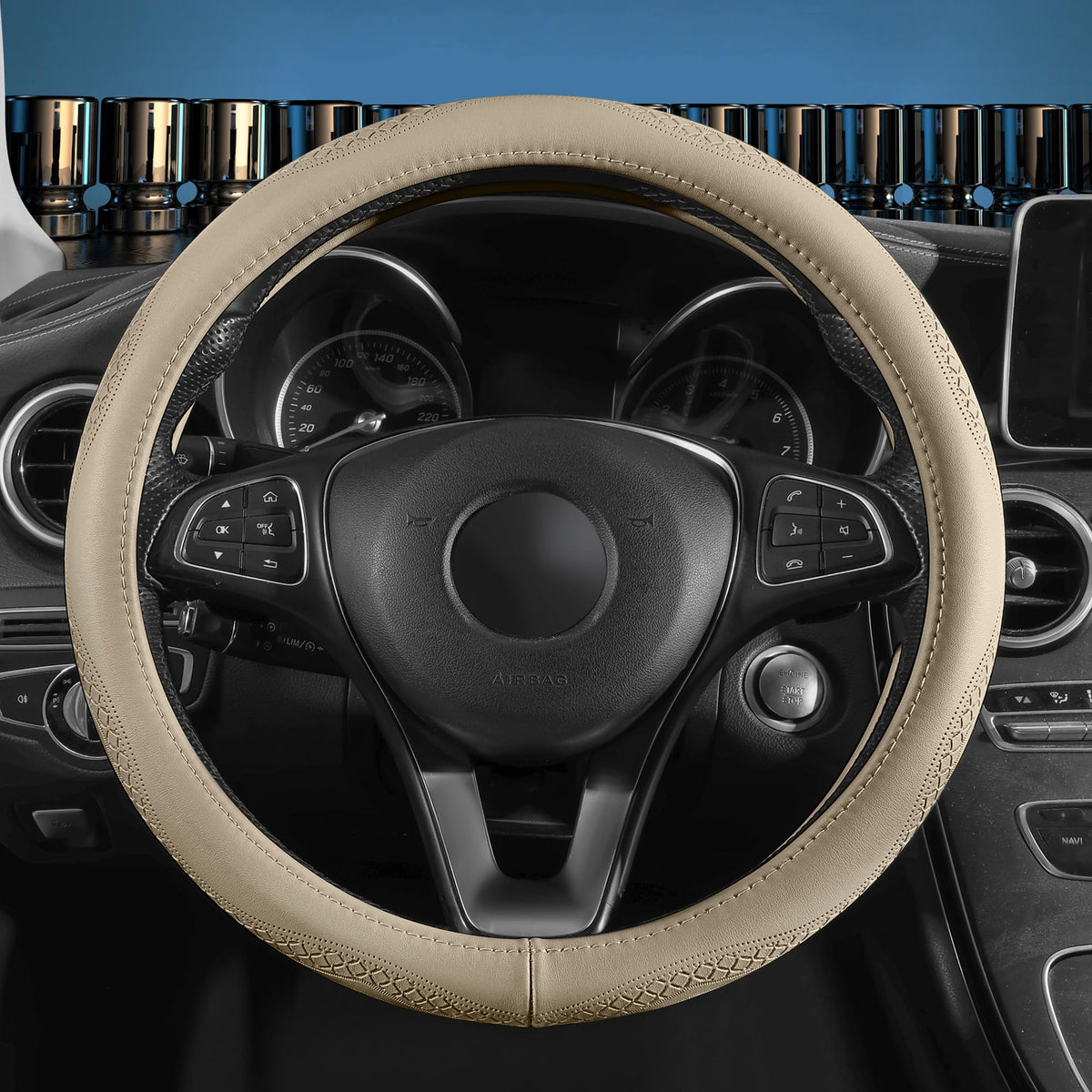 Red Rain Cowhide Leather Car Steering Wheel Covers Auto Wheel Covers Size M/L Universal Fit Car Auto Truck SUV