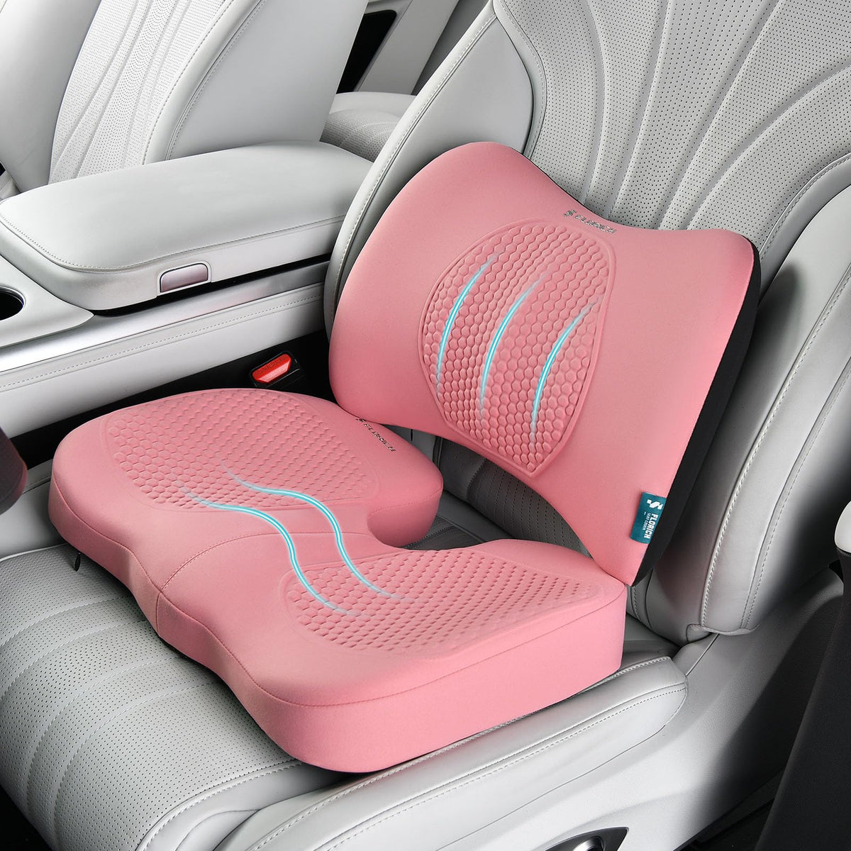 FLORICH Car Seat Cushion and Back Support for Office Chair Memory Foam Chair Cushions Pressure Relief Seat Pads with Gel Massage Point Lumbar Support Relief Sciatica & Tailbone (Light Pink)