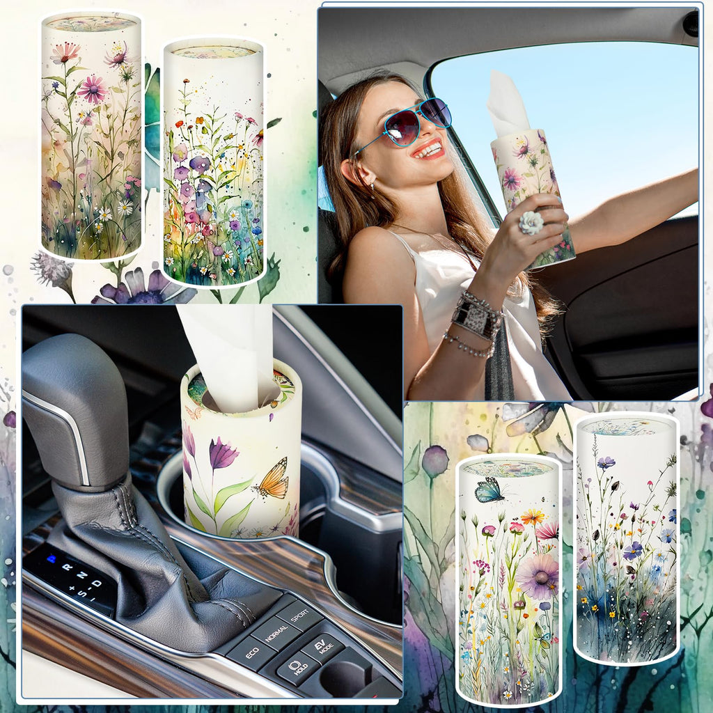 Layhit 12 Pcs Car Tissues Holder Round Facial Tissues Boxes