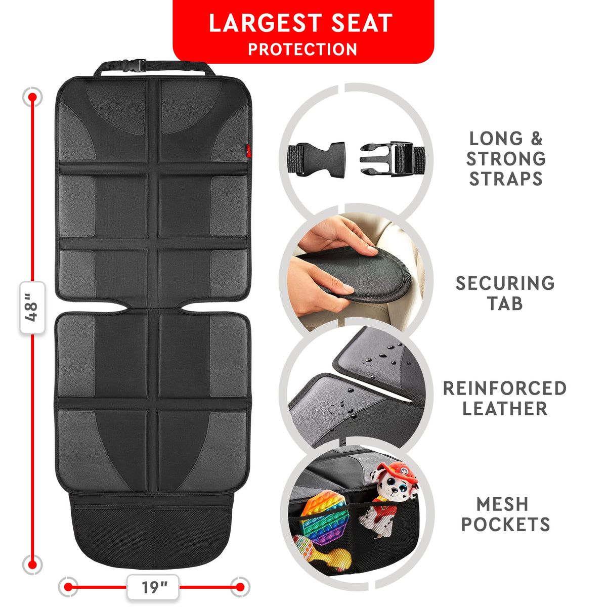 Padded Car Seat Protector Set With Storage Pockets