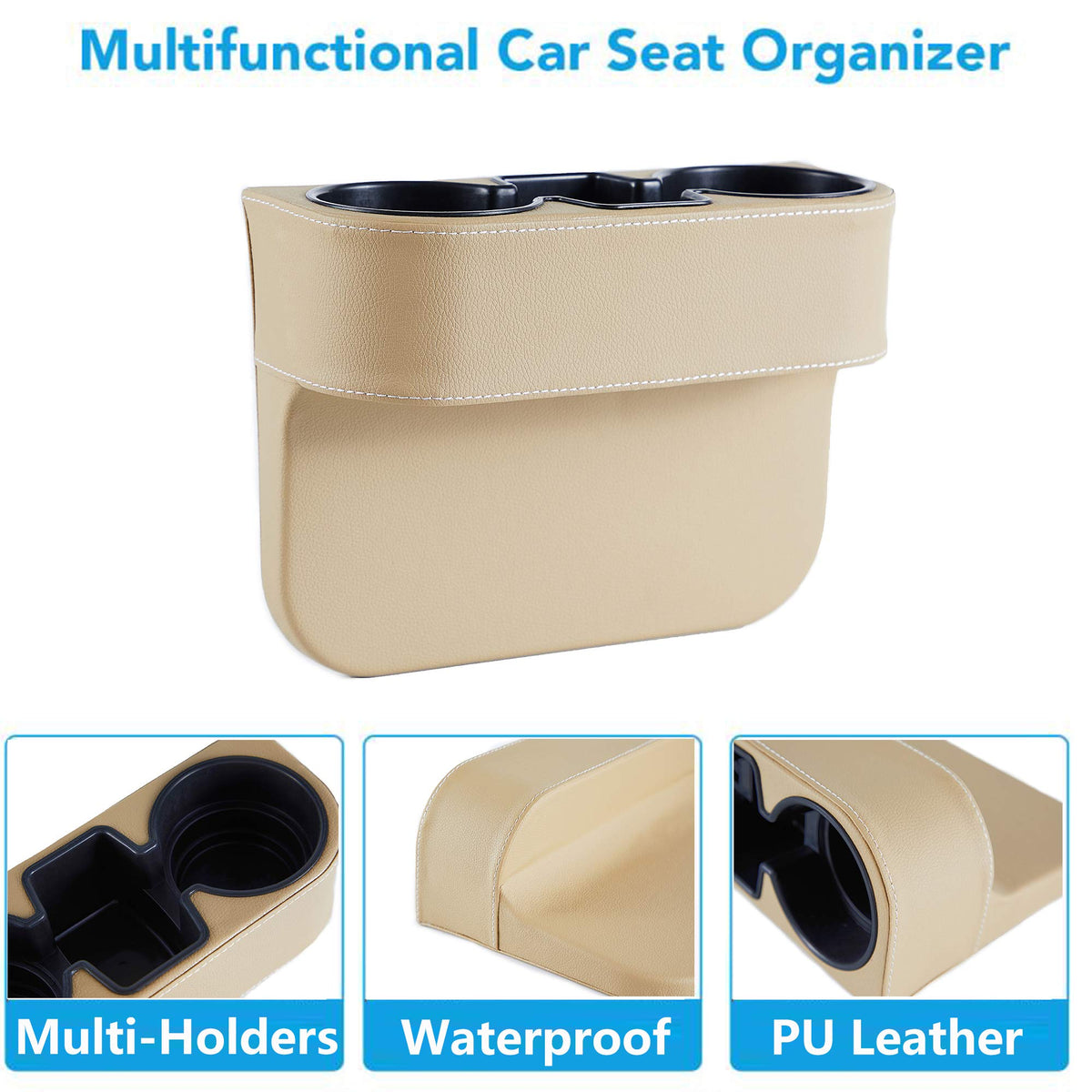 Leather Console Side Pocket With Cup & Phone Holder