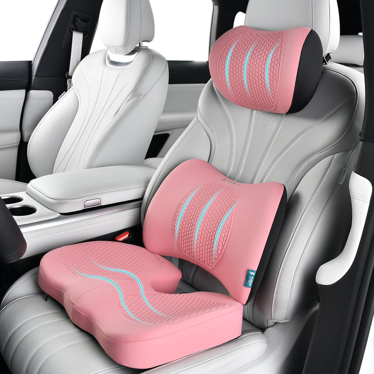 FLORICH Car Seat Cushion and Back Support for Office Chair Memory Foam Chair Cushions Pressure Relief Seat Pads with Gel Massage Point Lumbar Support Relief Sciatica & Tailbone (Light Pink)