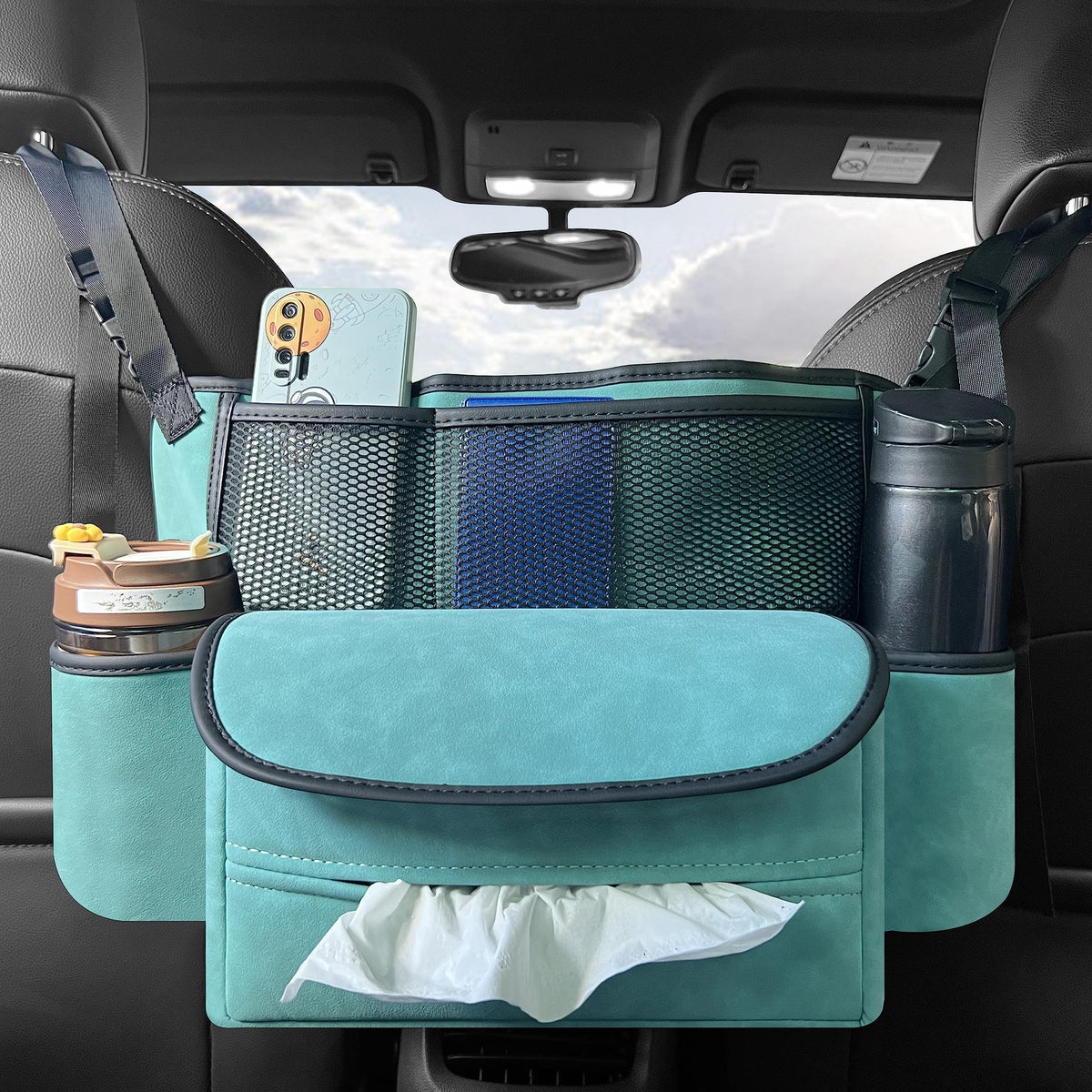 JEYODA Car Suede Seat Organizer High-capacity Seat Back Pouch Central Storage for Pickup SUVs Double-sided Tissue Storage Handbag Holder car accessories