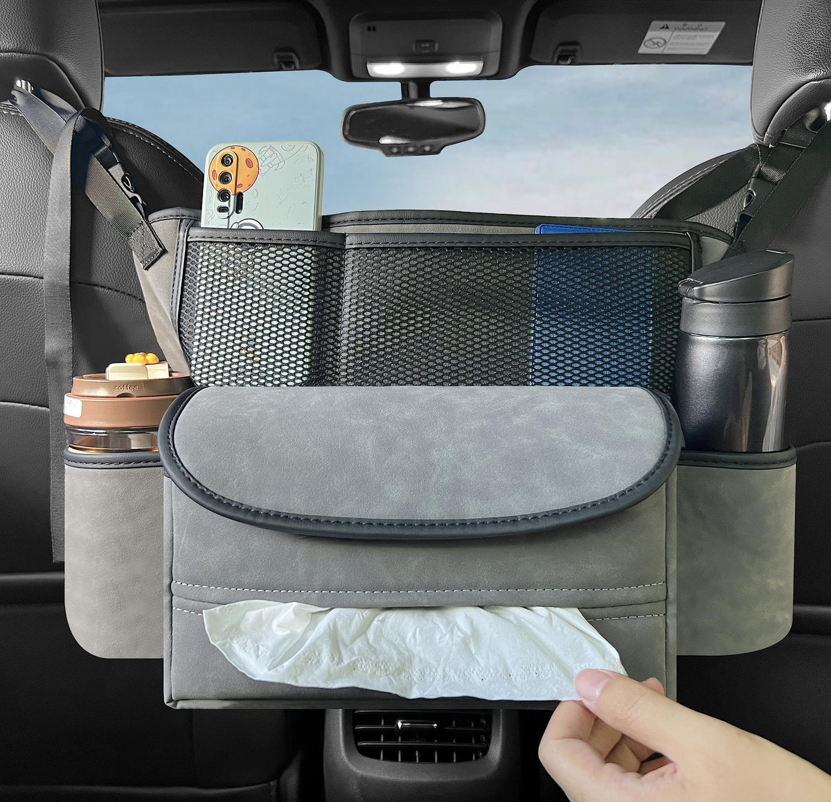 JEYODA Car Suede Seat Organizer High-capacity Seat Back Pouch Central Storage for Pickup SUVs Double-sided Tissue Storage Handbag Holder car accessories