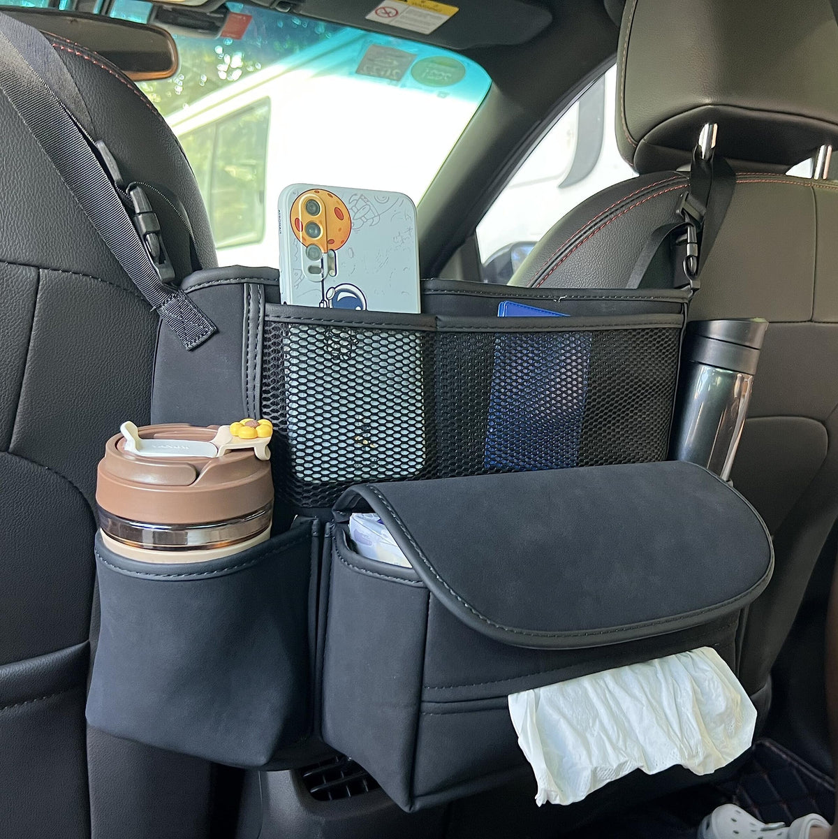 JEYODA Car Suede Seat Organizer High-capacity Seat Back Pouch Central Storage for Pickup SUVs Double-sided Tissue Storage Handbag Holder car accessories